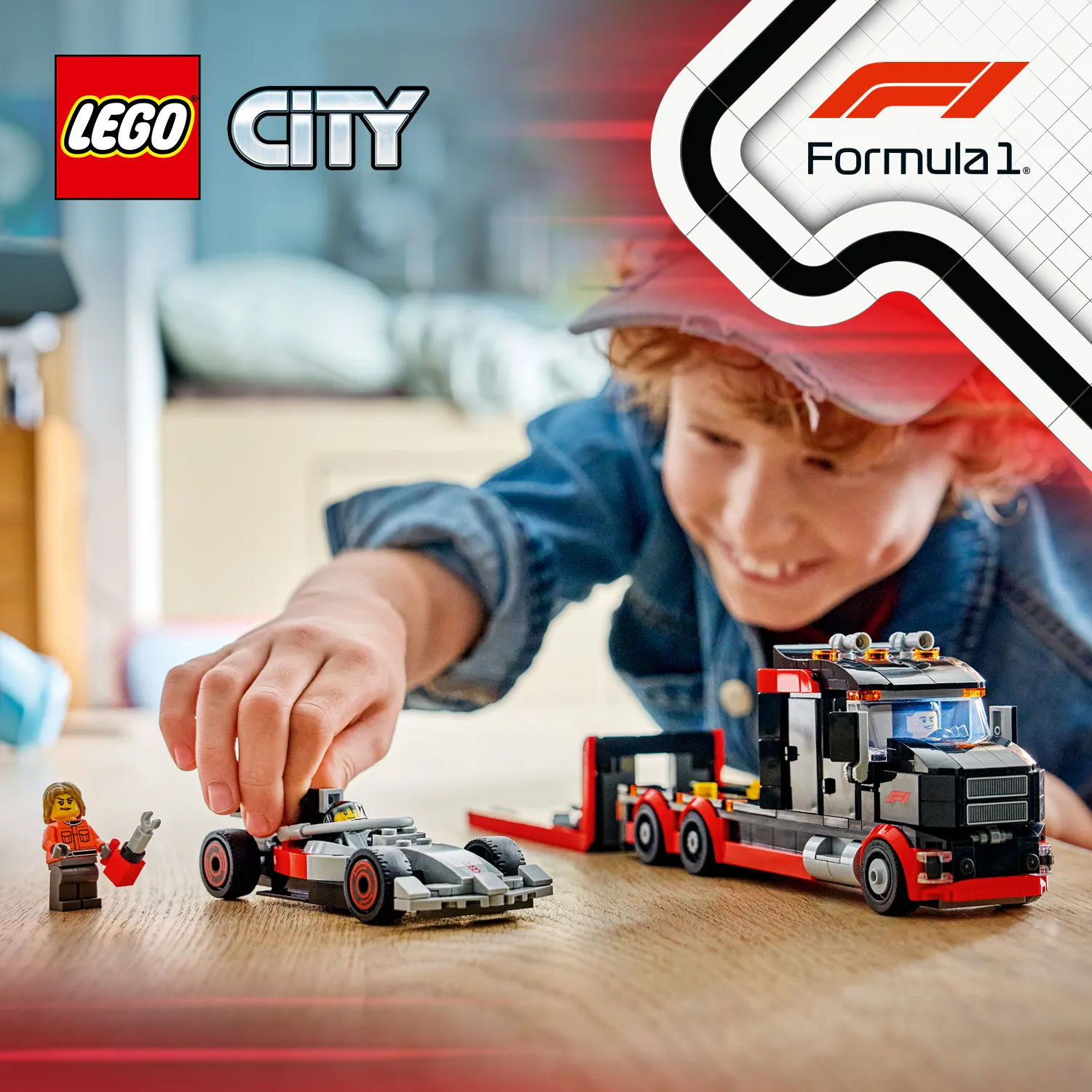 Іграшкова вантажівка для демонстрації та гоночний автомобіль LEGO&reg; F1&reg;