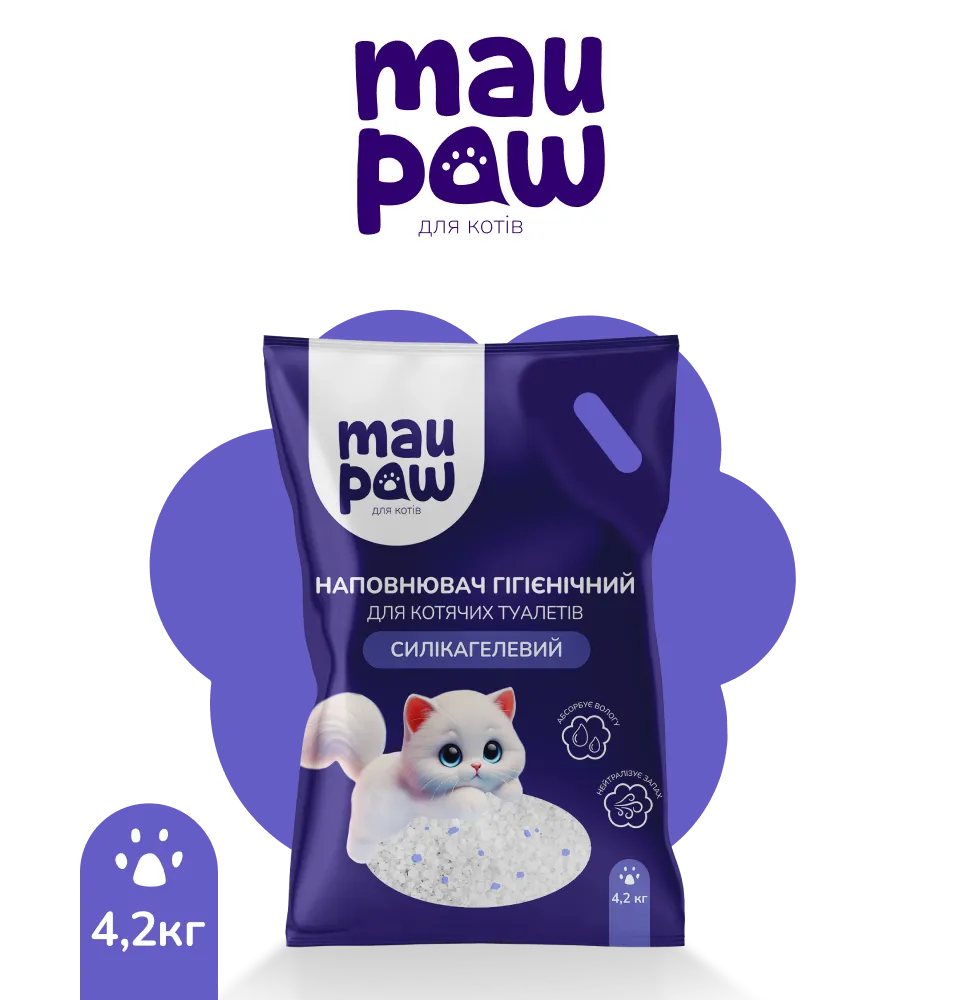 Фото 1 Наповнювач гігієнічний силікагелевий для котячих туалетів MAU PAW