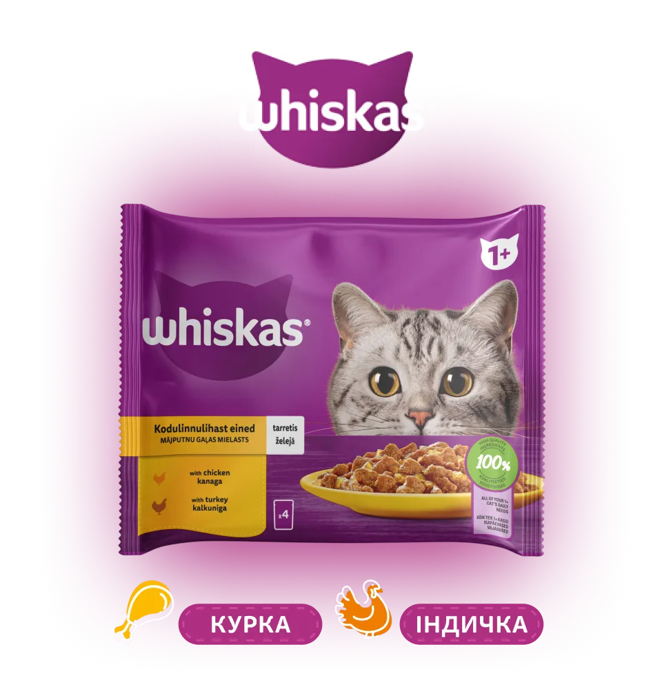 Фото 1 Whiskas курица и индейка в желе